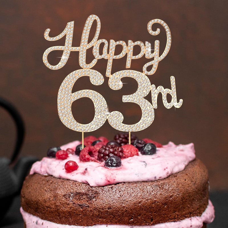 LASKYER Happy 63rd Birthday Decorations,63rd Birthday Gold Rhinestone Cake Topper - Cheers to 63 Years Old Bday Party Metal Sparkly Cake Centerpieces Sign. - Image 5